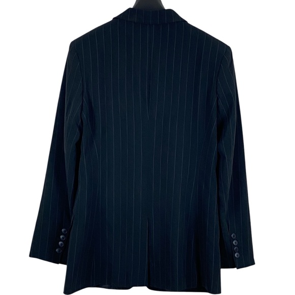 Norma Kamali Boyfriend Jacket Black Pinstripe Blazer Sz 10 - Picture 6 of 10